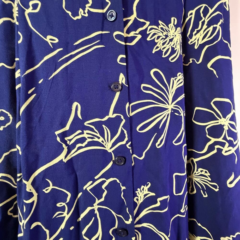 Uniqlo Blue Floral V Neck Midi Dress Short Sleeve S - Picture 6 of 8